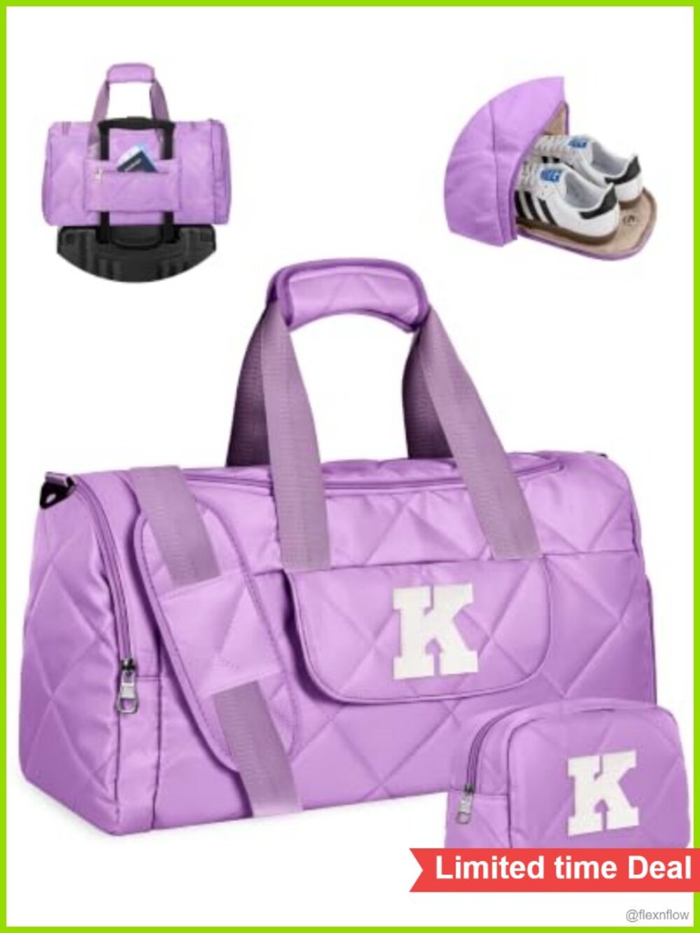 Initial K Travel Duffel Bag Weekender Gym Bag with Shoe Compartment
